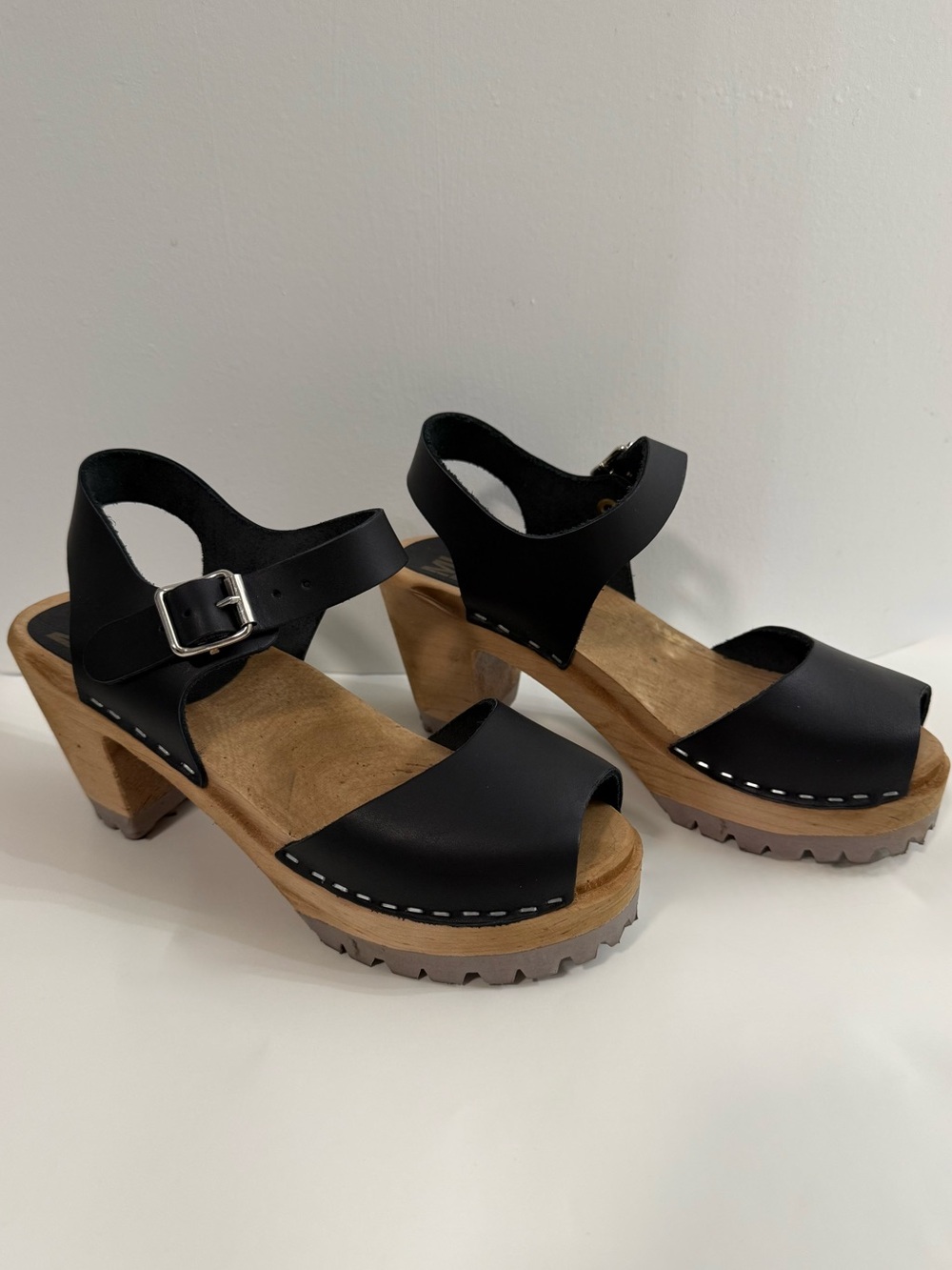 MIA Black Leather Clog Sandals with Wood Sole size 6 36 - Picture 3 of 6